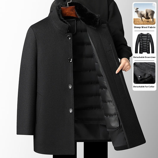 Men's Wool Overcoat Mid-length Thickening Detachable Down Feather Liner