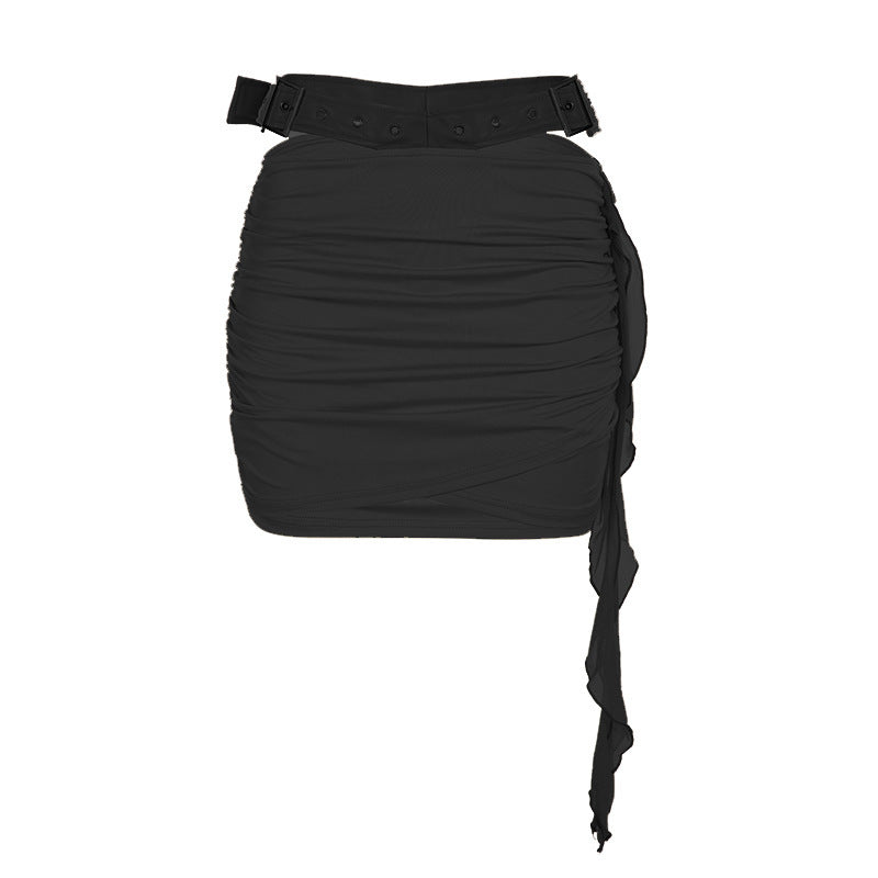 Lace-up Tube Top Leather Look Low Rise Hip Belted Skirt Set