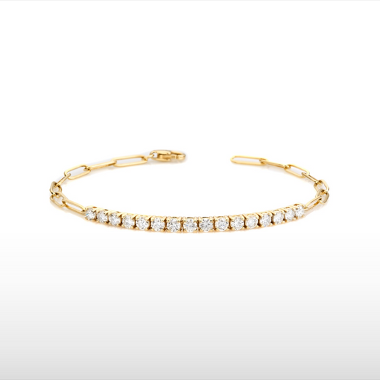 Natural Diamond Paperclip Bracelet in 14K Gold – 1.60ctw