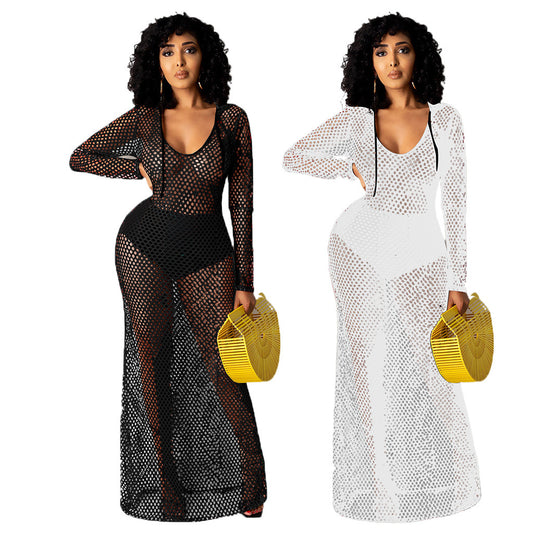 Hollowed Cover Long Skirt Bikini Swimwear Cover-up