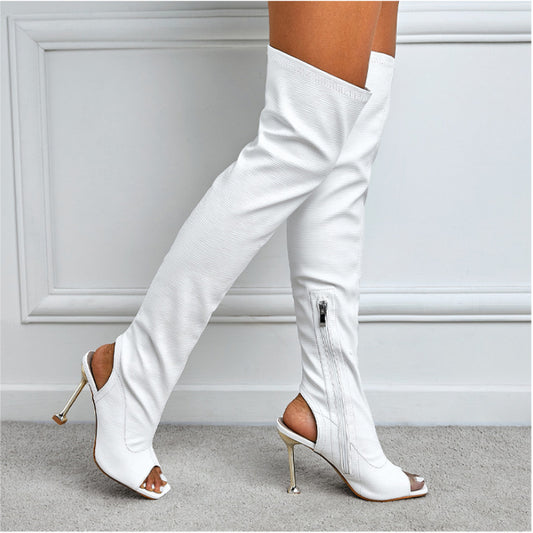 Womens Square Toe Cutout Over Knee Side Zip Cool Boots by GJG Denim