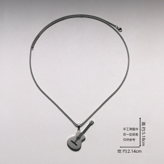 Stainless Steel Music Guitar Necklace For Men