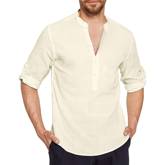 Men's Long Sleeve Cotton And Linen Shirt by GJG Denim
