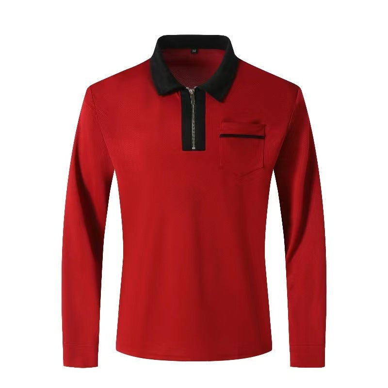 Men's Long Sleeve Zipper Polo Shirts Lapel Collar Zip Up