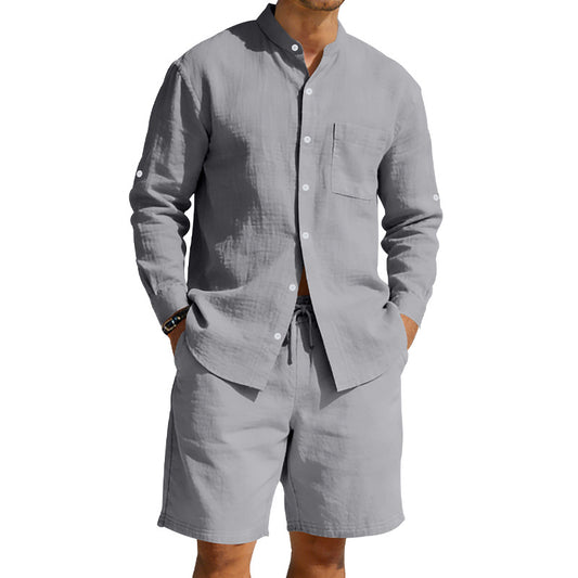 Men's Casual Linen Shirt And Shorts Set