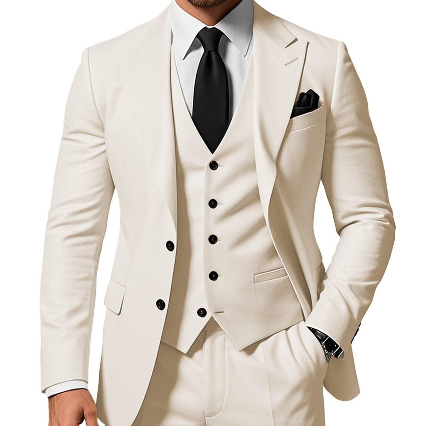 Men's Solid Color 2-piece Buckle Casual Jacket Vest Pants Suit