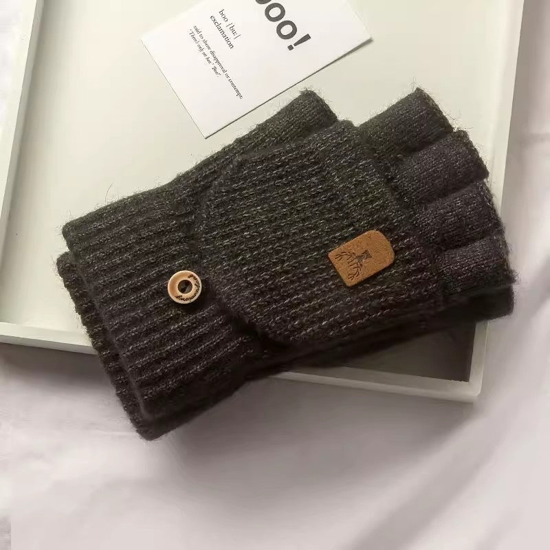 Men's Half Finger Knitted Wool Flip Gloves
