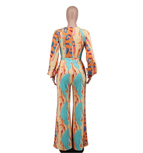 Casual Straight-leg Printing Jumpsuit