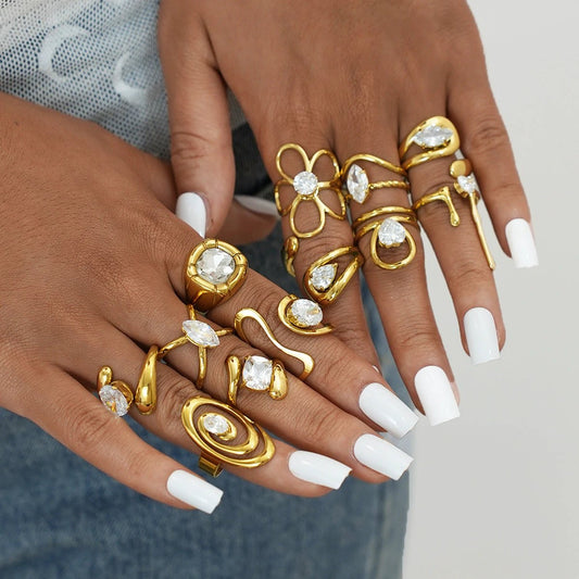 Retro Titanium Steel Ring Niche High-End Square Zircon Stainless Steel Jewelry Cross-Border Hot-Selling by GJG Denim