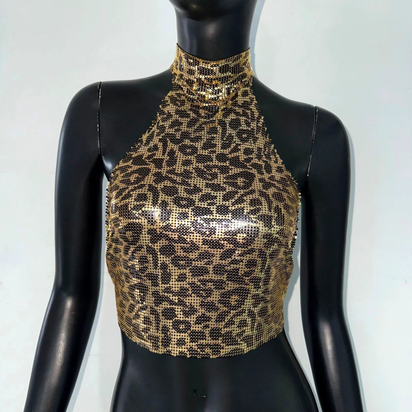 Leopard Print Vest Halter Sequin Sling Women by GJG Denim