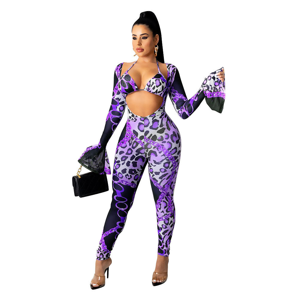 Mesh See-through Printed Two-piece Set