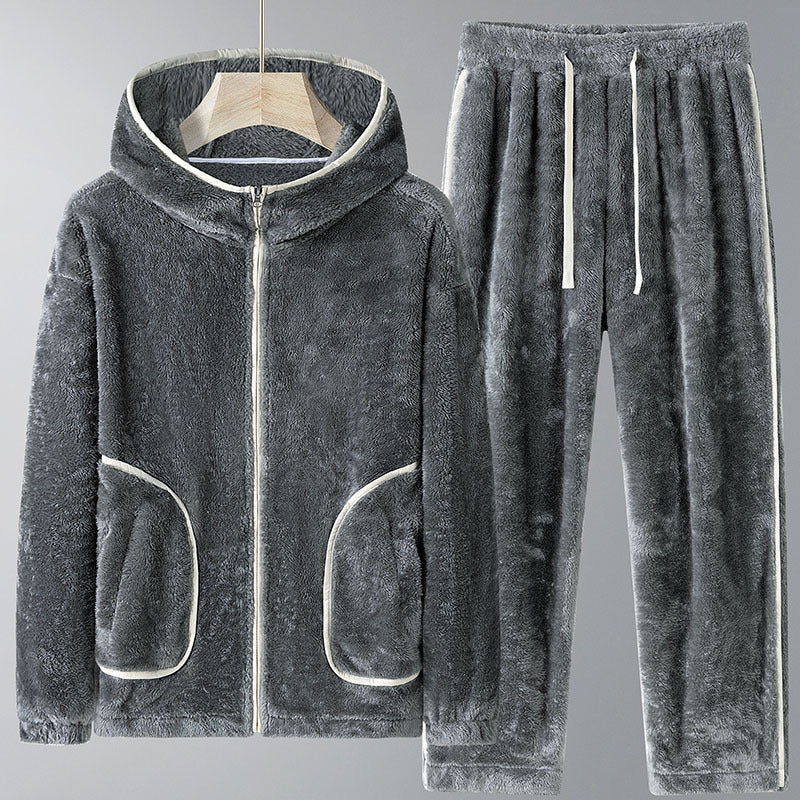 Men's Fleece Heavy Thick Zipper Cardigan Pajamas set