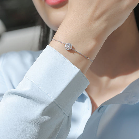 Silver Light Luxury Moissanite Round Bag Bracelet