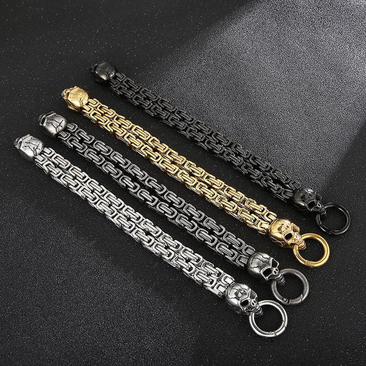 Chain-Patterned Skull Titanium Steel Mens Bracelet