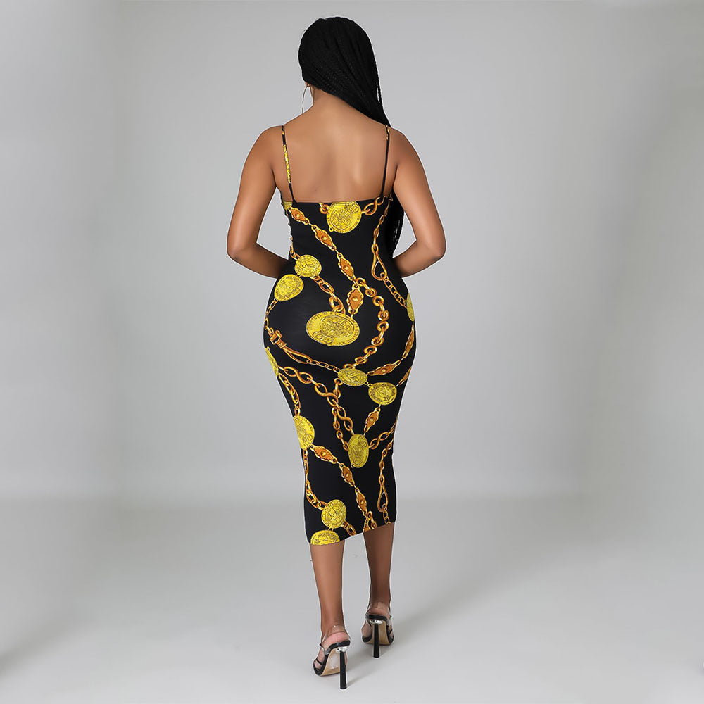 Fashion Sexy Digital Print Suspender Dress