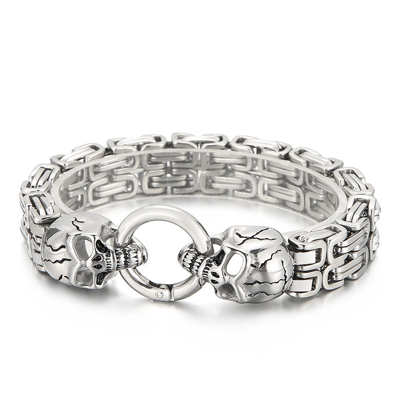 Chain-Patterned Skull Titanium Steel Mens Bracelet