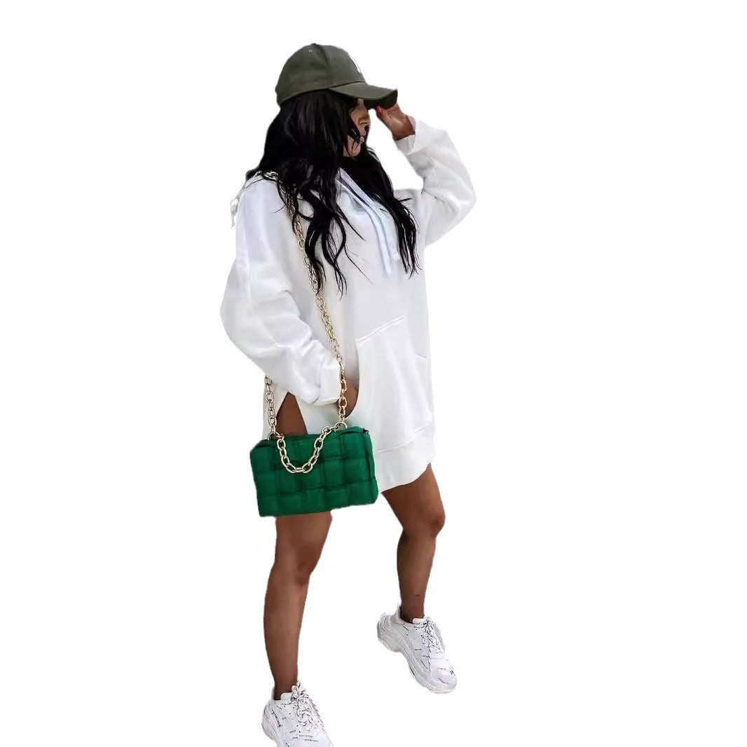 Women's Solid Color Hooded Mid-length Sweater