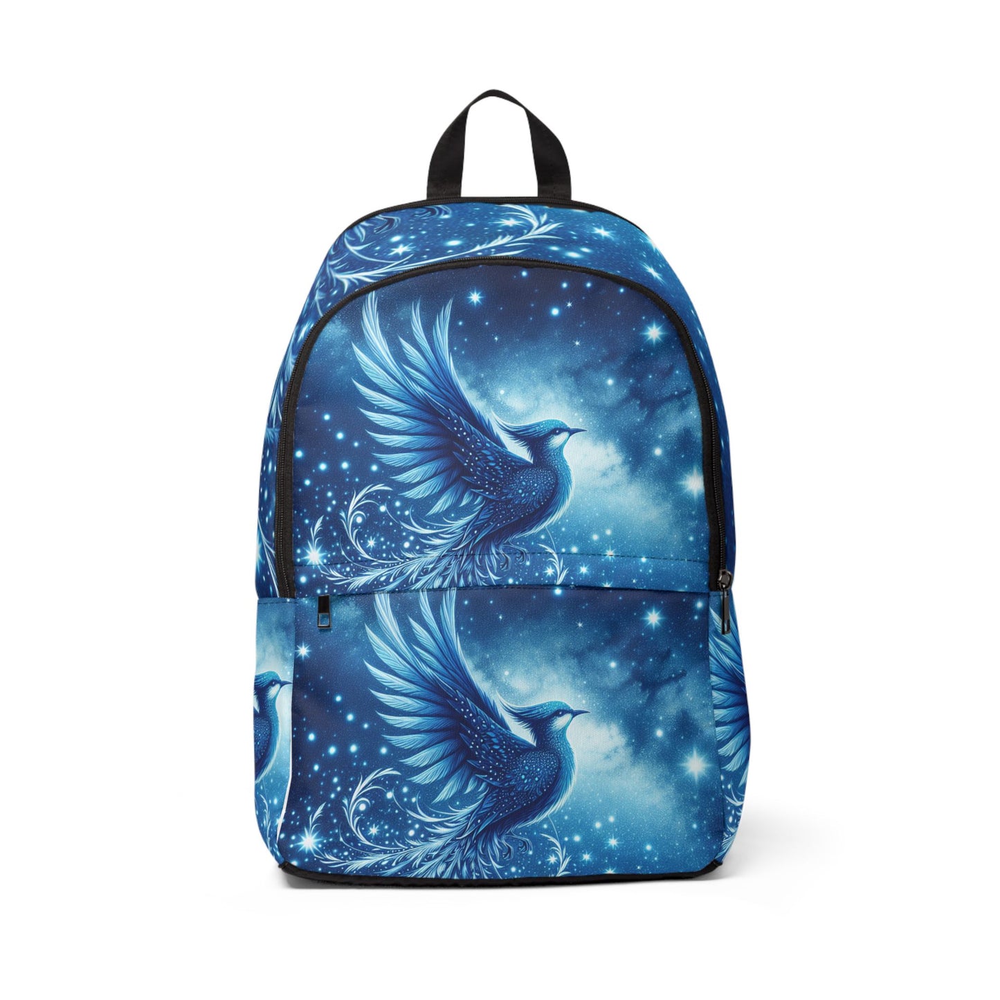 Celestial Bird Unisex Fabric Backpack - Vibrant Blue Design for Adventure and Everyday Use