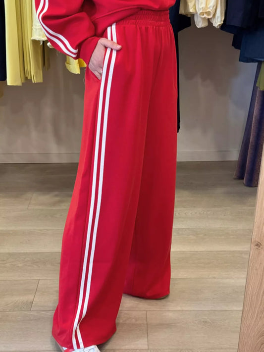 Striped Detail Crewneck Top and Elastic Sweatpants 2pcs Set