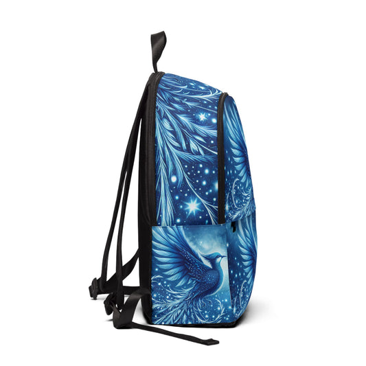Celestial Bird Unisex Fabric Backpack - Vibrant Blue Design for Adventure and Everyday Use