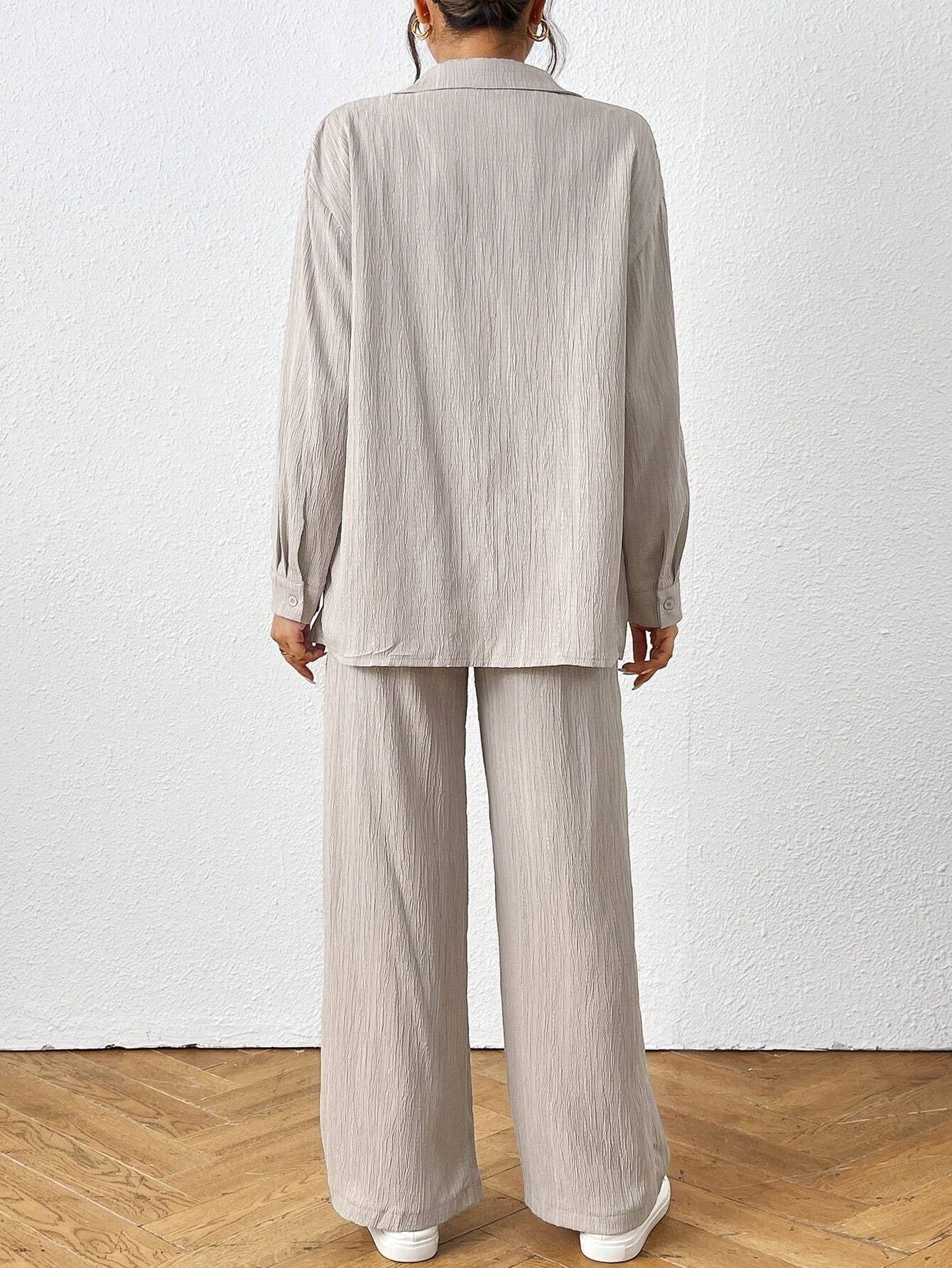 Solid Color Long Sleeved Shirt And Pants Set