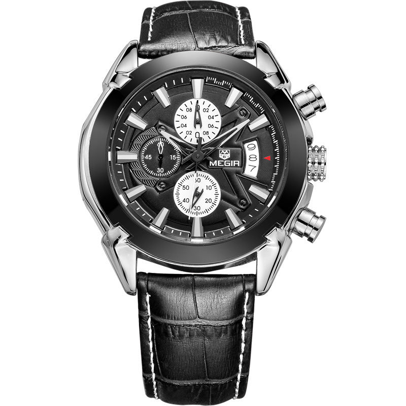 Men's Multifunctional Timing Quartz Three Eyes And Six Needles Waterproof Luminous Watch