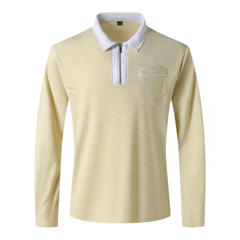 Men's Long Sleeve Zipper Polo Shirts Lapel Collar Zip Up