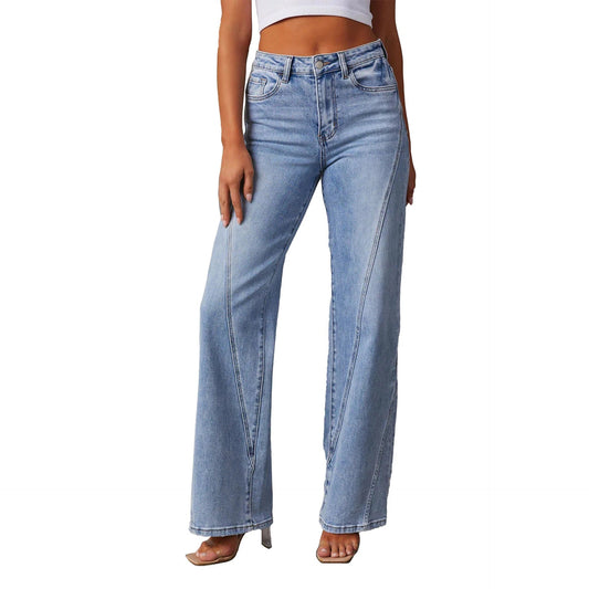 Casual Patchwork Women's Wide Leg Jeans by GJG Denim