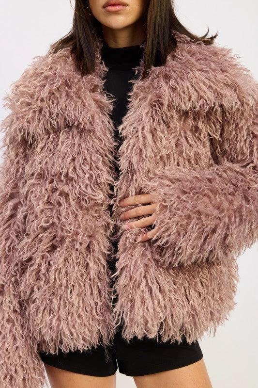 SHAGGY FAUR FUR COAT WITH COLLAR by Coco’s Tee Boutique