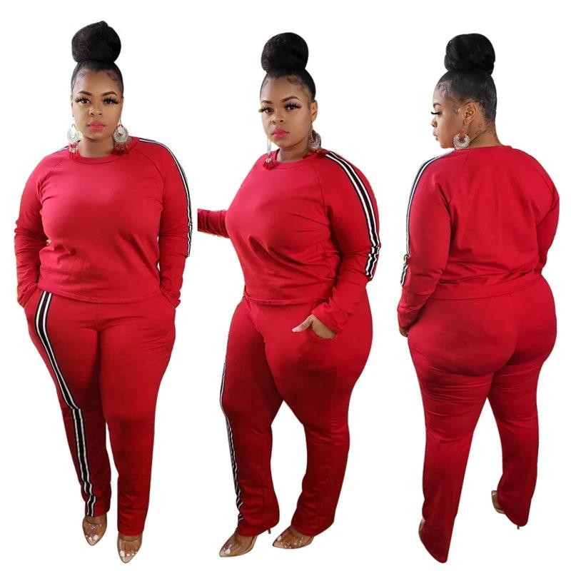 Plus Size Women Side Stripe Two Piece Set by GJG Denim