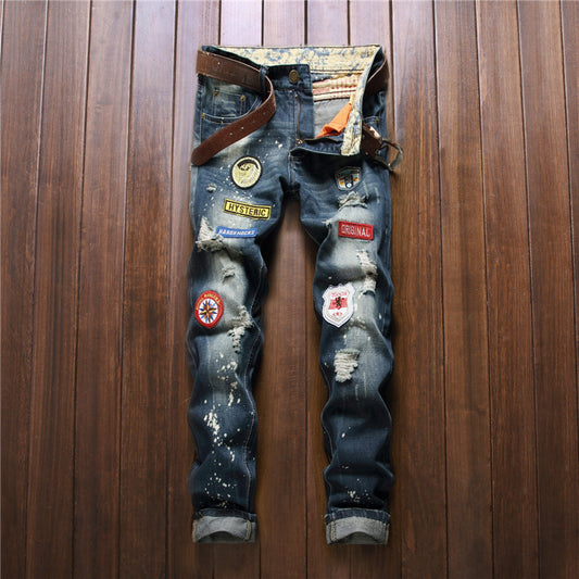 Men's Straight Slim Splash-ink Old Fashion Jeans