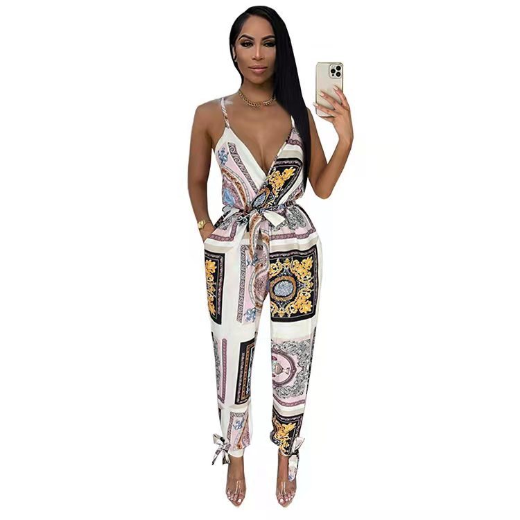 Women's Fashion Street Print Suspender Bodysuit