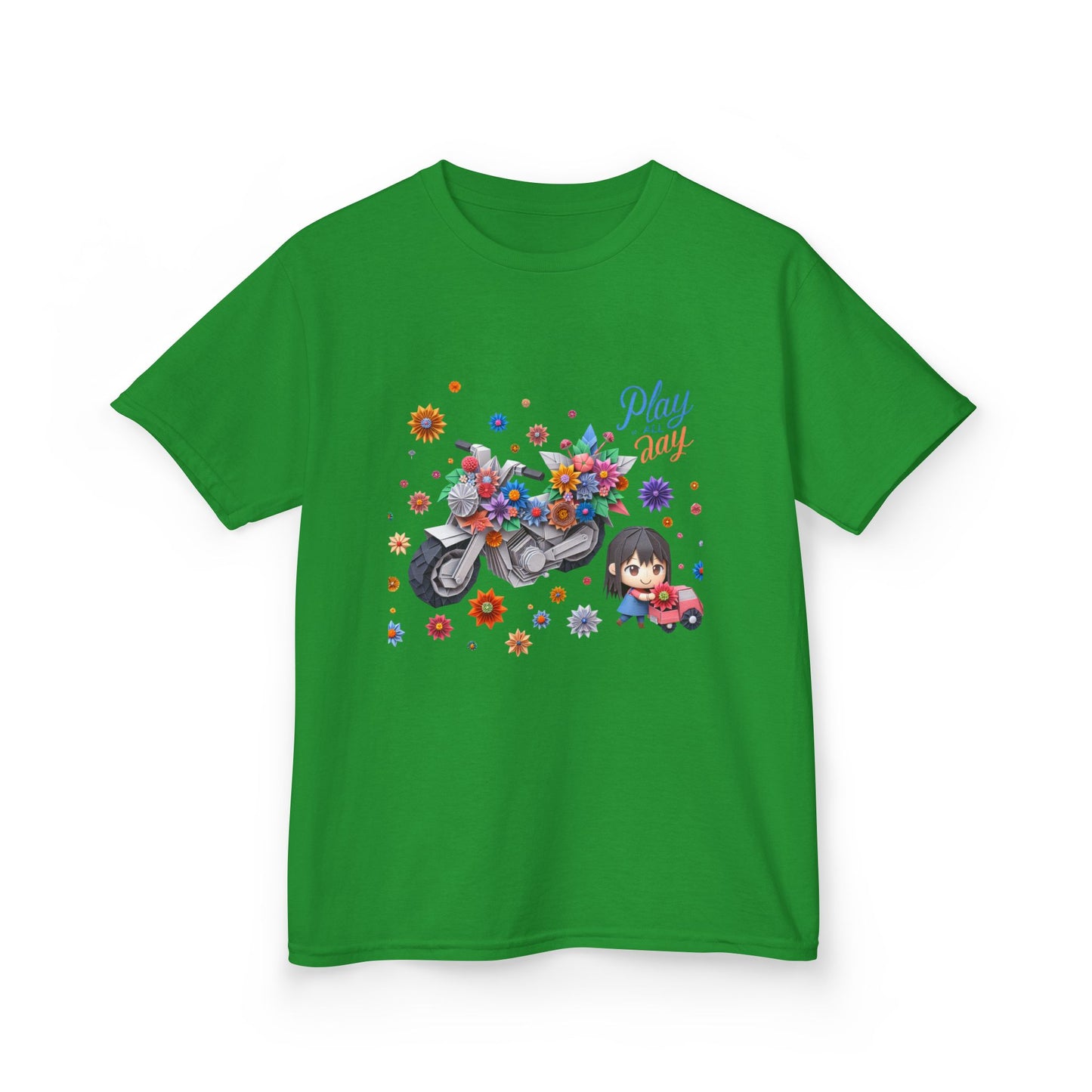 Play all Day Motorcycle Tee - Fun Floral Design for Young Adventurers