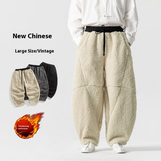Men's Lamb Wool Solid Color Fleece Sweatpants