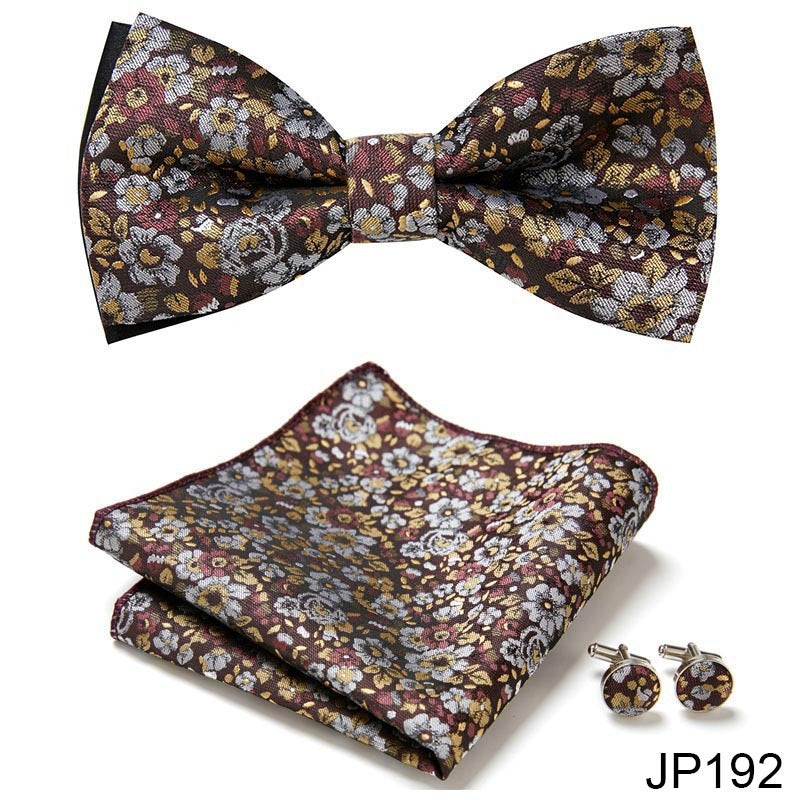 Men's Formal Bow Tie Handkerchief and Cuff links Set