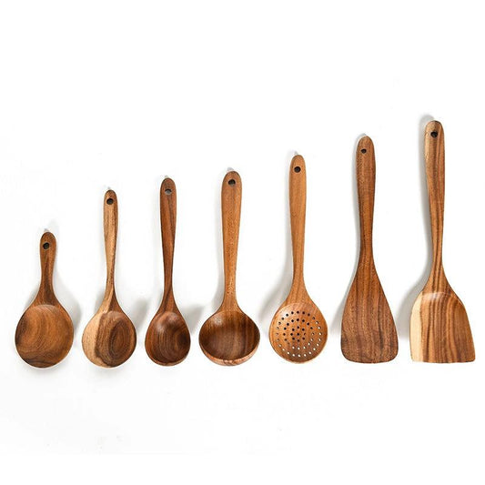 Teak Natural Wood Kitchen Utensils Set by GJG Denim