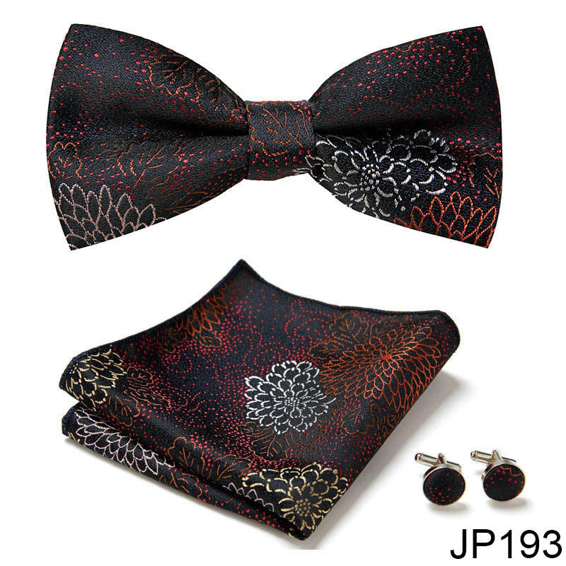Men's Formal Bow Tie Handkerchief and Cuff links Set