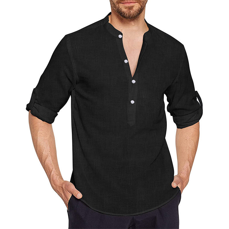 Men's Long Sleeve Cotton And Linen Shirt