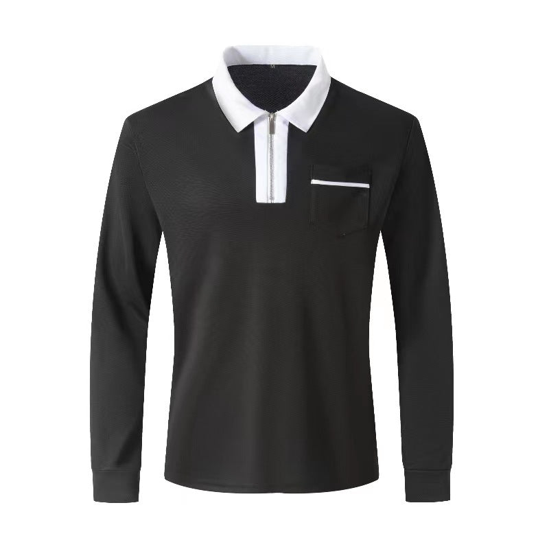 Men's Long Sleeve Zipper Polo Shirts Lapel Collar Zip Up