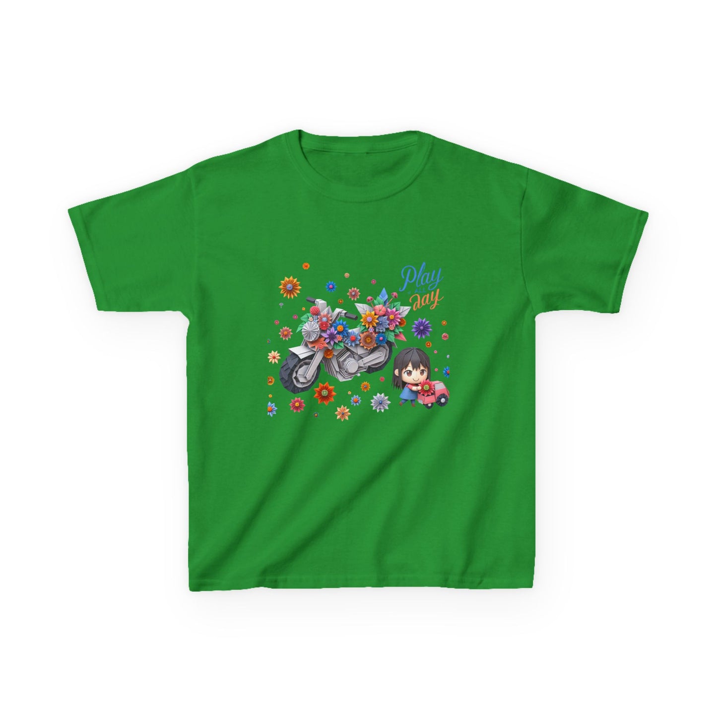 Play all Day Motorcycle Tee - Fun Floral Design for Young Adventurers