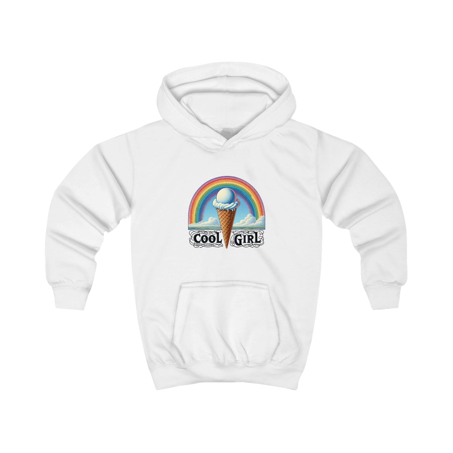 Cool Girl Rainbow Ice Cream Kids Hoodie