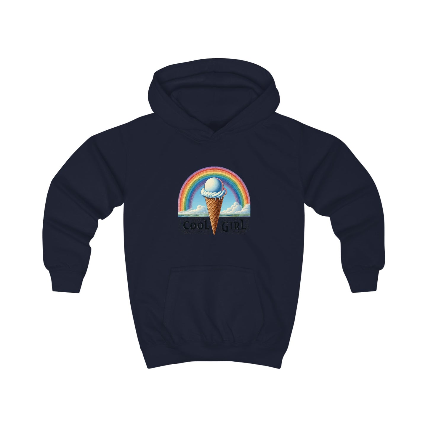 Cool Girl Rainbow Ice Cream Kids Hoodie
