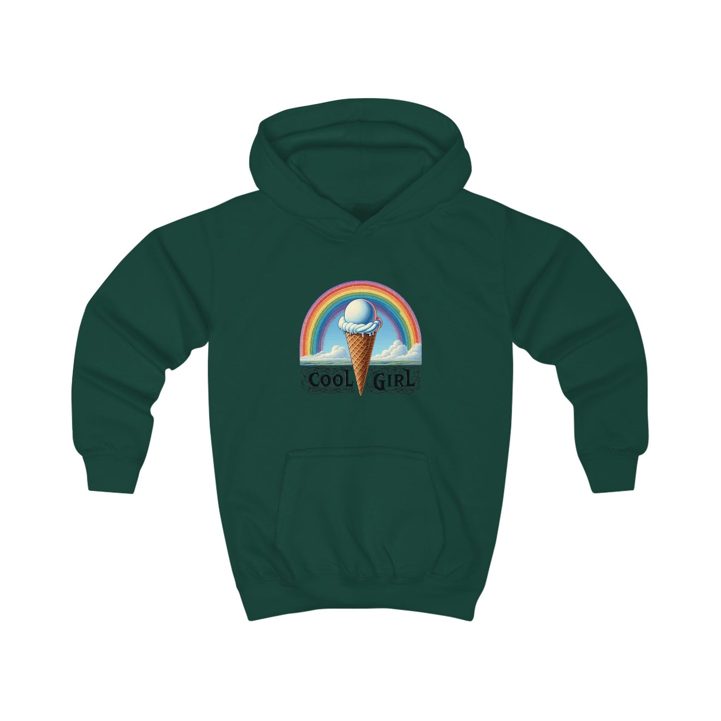 Cool Girl Rainbow Ice Cream Kids Hoodie