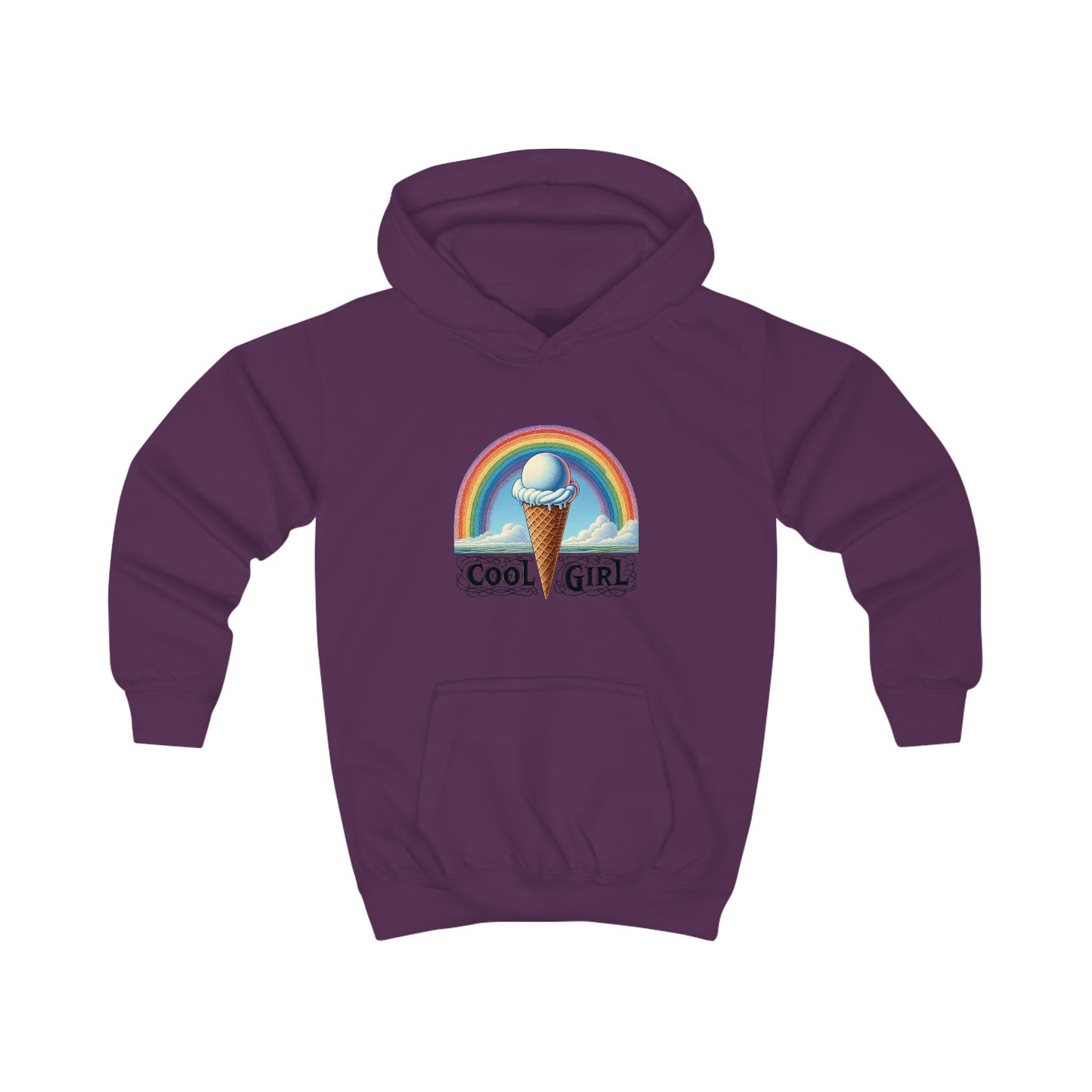 Cool Girl Rainbow Ice Cream Kids Hoodie