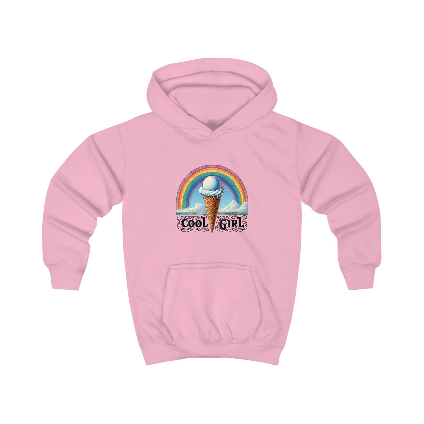 Cool Girl Rainbow Ice Cream Kids Hoodie
