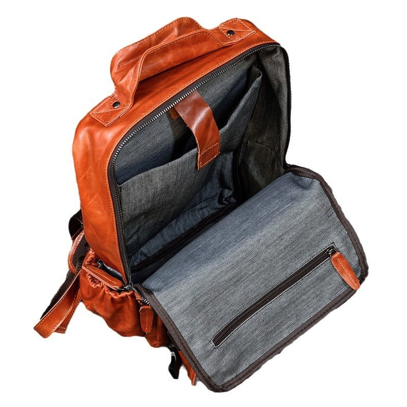 Men's Cowhide Flip Shoulder Large Capacity Computer Bag