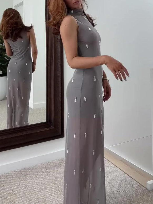Mesh Beaded Maxi Dress by GJG Denim
