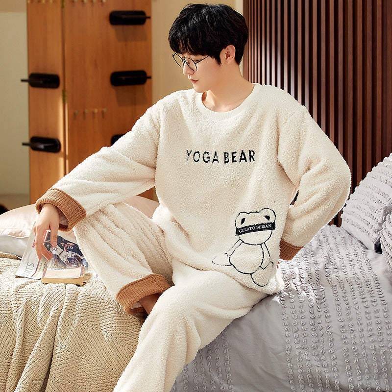 Men's Thick Thermal Pullover Round Neck Flannel Pajamas