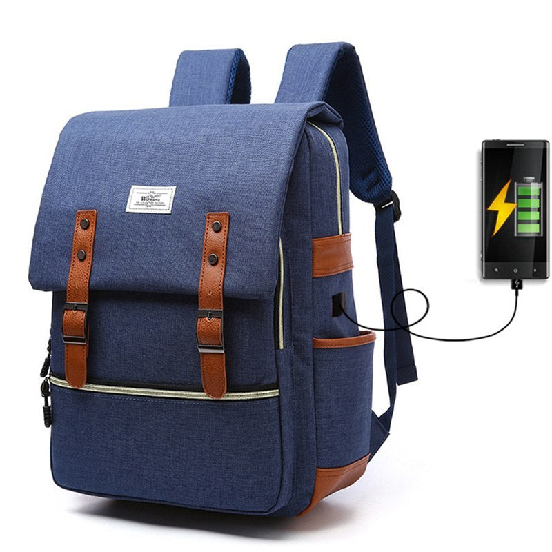 Vintage Men's Canvas Backpack w/ USB Charging Port