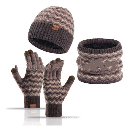 Men's Warm Cold-proof Neck Warmer, Knitted Beanie, and Knitted Gloves Set